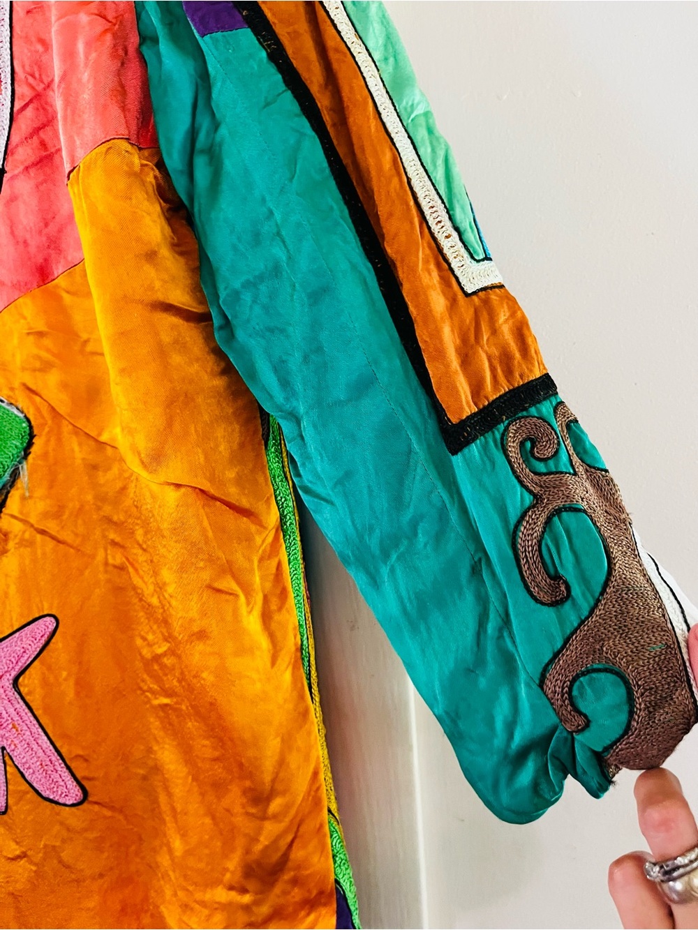 VTG Sandy Starkman Wearable Art Silk Picasso Inspired Boho Maximalism Jacket M - Picture 4 of 12